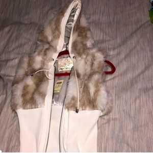 Hooded zip up fur vest